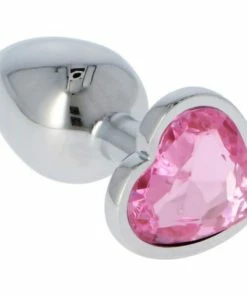 Fetish Art – Bejewelled Silver Pink Heart Jewelled Butt Plug – Large