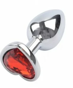 Fetish Art – Bejewelled Silver Red Heart Jewelled Butt Plug – Large