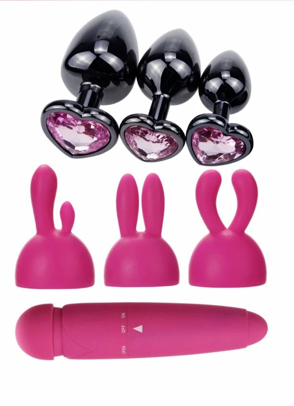Sex Toy Kits 3Pc Gun Metal & Pink Jeweled Butt Plug Set With Rabbit Vibe 2 Sex Toy Kits 3Pc Gun Metal & Pink Jeweled Butt Plug Set With Rabbit Vibe - Image 2