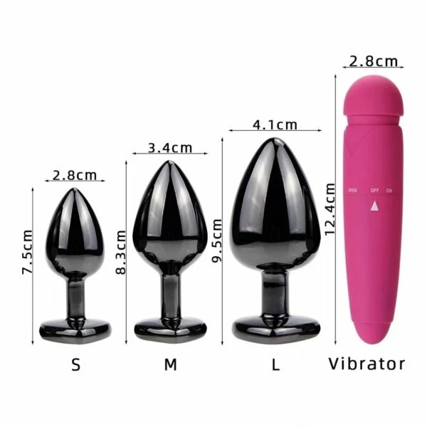 Sex Toy Kits 3Pc Gun Metal & Pink Jeweled Butt Plug Set With Rabbit Vibe 3 Sex Toy Kits 3Pc Gun Metal & Pink Jeweled Butt Plug Set With Rabbit Vibe - Image 3