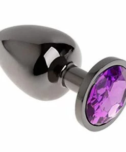 PleasureStore Large Grey Precious Metal Purple Jewelled Butt Plug