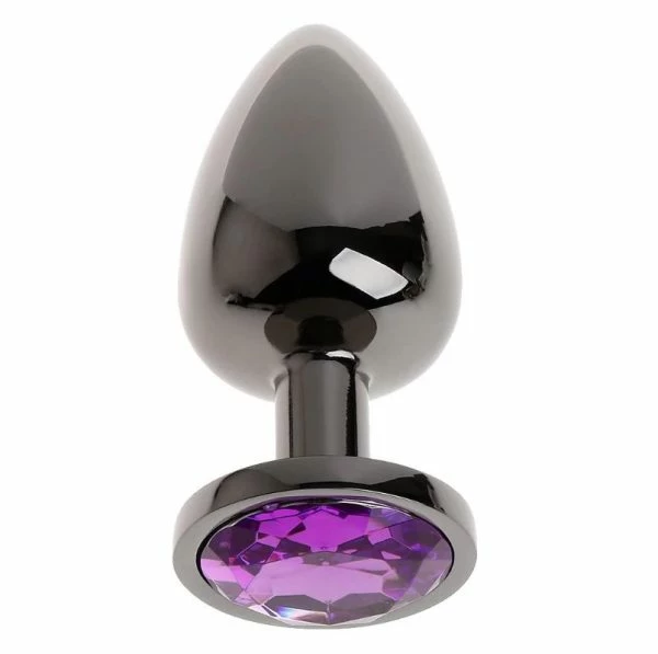 PleasureStore Large Grey Precious Metal Purple Jewelled Butt Plug 2 PleasureStore Large Grey Precious Metal Purple Jewelled Butt Plug - Image 2
