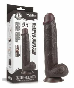 LoveToy Sliding Skin Dual Layer 9.5 Inch Black Dildo -Strap-On-Me® Shop unnamed file 3304