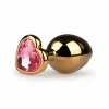 Anal Play Metal Butt Plug No. 7 – Gold With Pink Heart Crystal