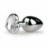 Anal Play Metal Butt Plug No. 7 – Silver With Clear Heart Crystal