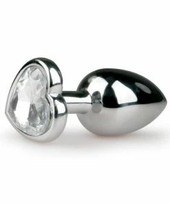 Anal Play Metal Butt Plug No. 7 – Silver With Clear Heart Crystal