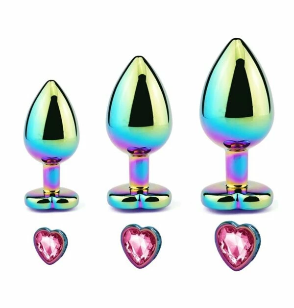 PleasureStore 3 Pc Set Luxury Rainbow Metal Pink Heart Butt Plug Anal Trainer Kit 1 PleasureStore 3 Pc Set Luxury Rainbow Metal Pink Heart Butt Plug Anal Trainer Kit