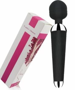 PleasureStore Black Silicone Rechargeable Wand Vibrator