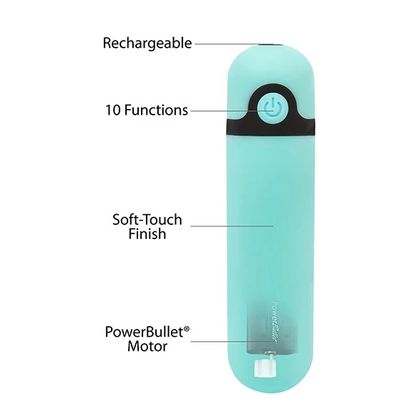 PowerBullet – Rechargeable 10 Function Teal Bullet Vibrator 5 PowerBullet – Rechargeable 10 Function Teal Bullet Vibrator - Image 5