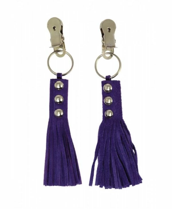 Rimba Nipple Clamps With Purple Leather Whips 1 Rimba Nipple Clamps With Purple Leather Whips