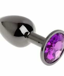 PleasureStore Small Grey Precious Metal Purple Jewelled Butt Plug