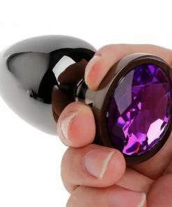 PleasureStore Small Grey Precious Metal Purple Jewelled Butt Plug -Strap-On-Me® Shop unnamed file 5036