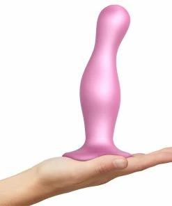 Prostate Massagers Strap-On-Me – Curvy Dildo Plug Metallic Sugar Pink Small