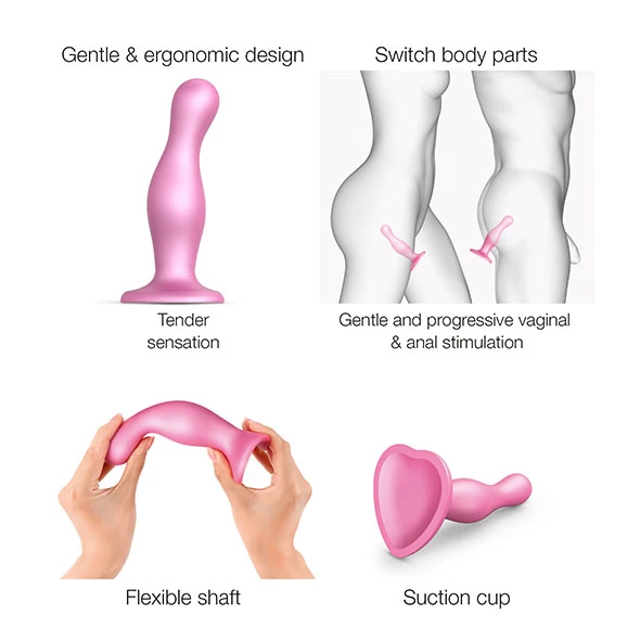 Prostate Massagers Strap-On-Me – Curvy Dildo Plug Metallic Sugar Pink Small 3 Prostate Massagers Strap-On-Me – Curvy Dildo Plug Metallic Sugar Pink Small - Image 3